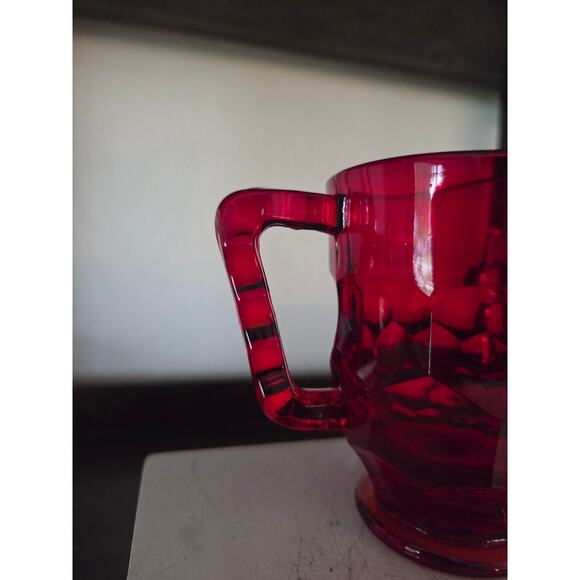 Viking Amberina Georgian Ruby Red Creamer & Open Bowl Sugar Set Vintage Glass - Picture 4 of 9